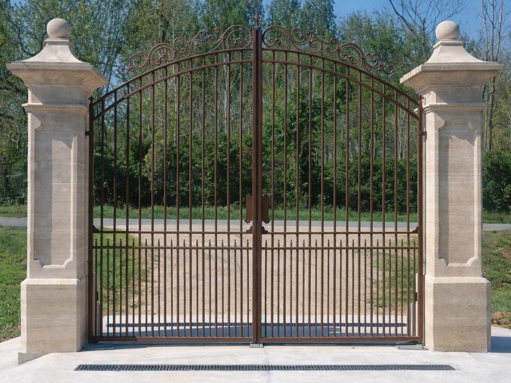 Piliers en pierre de taille avec son portail en fer forgé