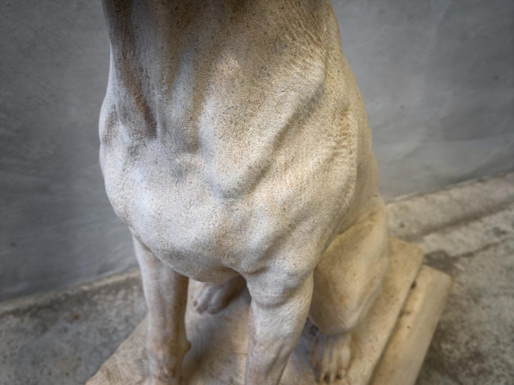 Sculpure chien en pierre de taille naturelle atelier bouneou