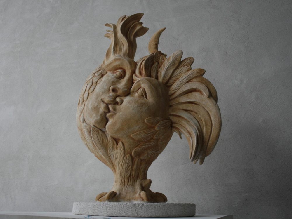 Coq aux deux visages Sculpture coq aux deux visages